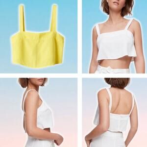 WILFRED FREE Aritzia Pasha Open Back Crop Tank Top Sz Large Royal Yellow